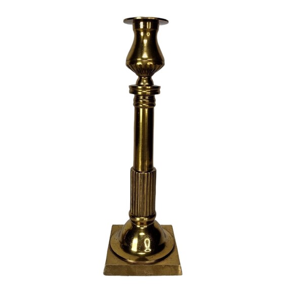 Vintage 60s 70s MCM Heavy Solid Brass Gold Tapered Candle Holders Made In Japan - Picture 7 of 12